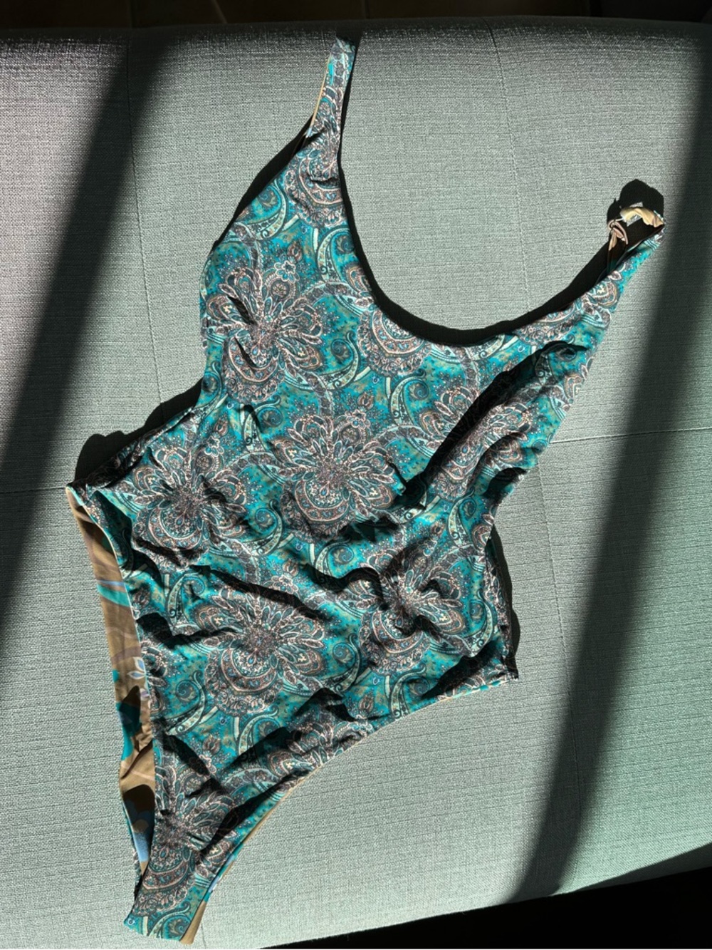 O’neill Teal Paisley Print Women's One piece Reversible Bathing Suit Hippie